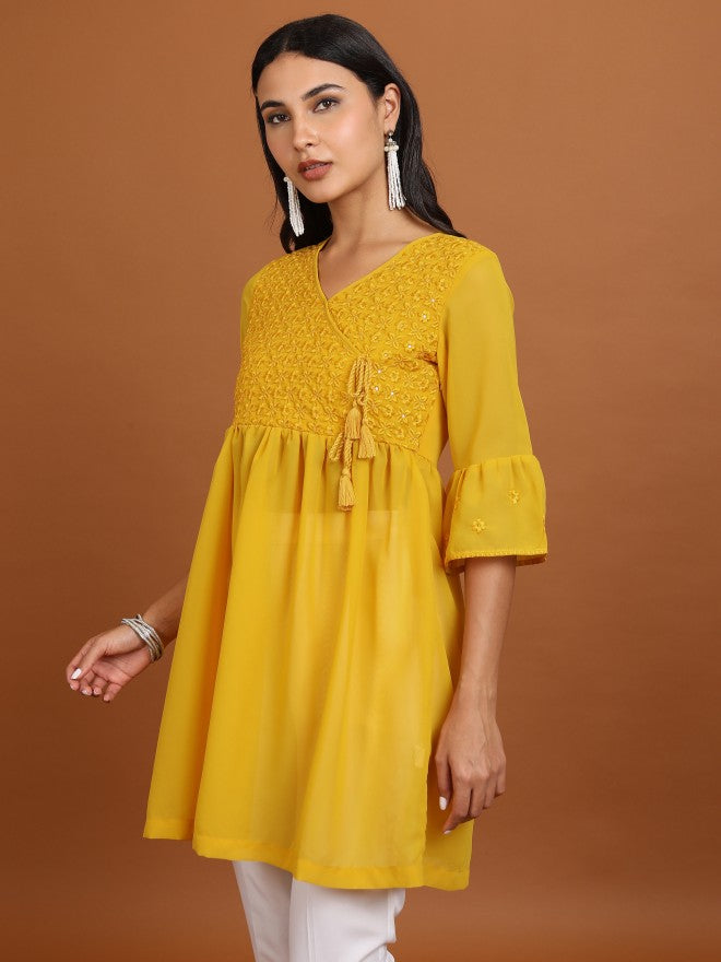 Ketch Women Mustard Embroidered Tunic - Mustard - Image 4