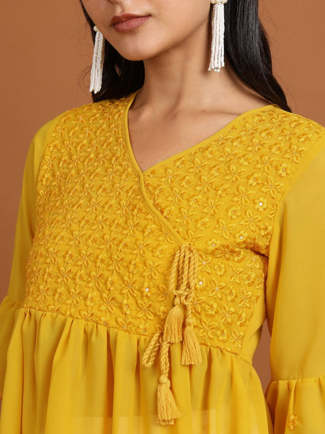 Ketch Women Mustard Embroidered Tunic - Mustard - Image 5
