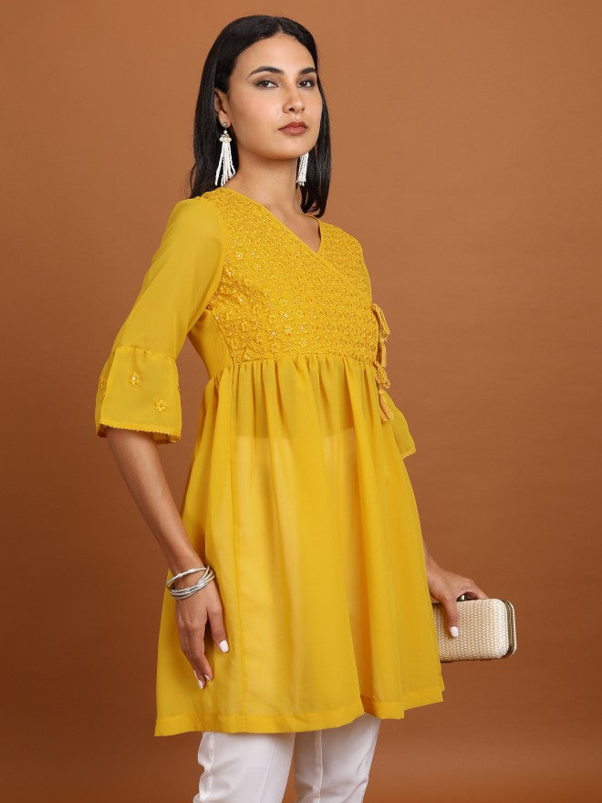 Ketch Women Mustard Embroidered Tunic - Mustard - Image 6