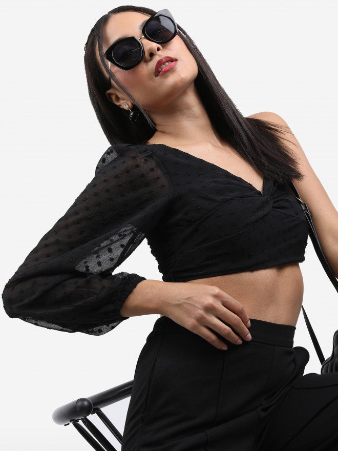 Ketch Women Black Self Design Regular Top - Black - Image 1