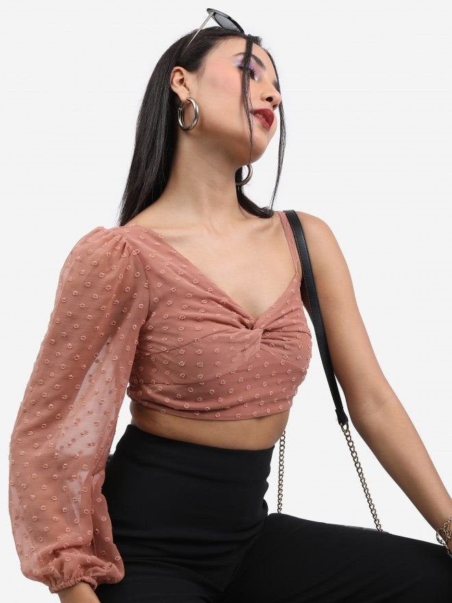 Ketch Women Pink Self Design Regular Top - Pink - Image 1
