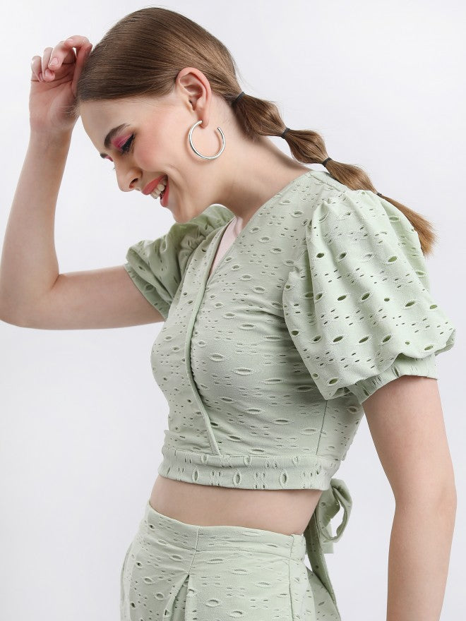 Ketch Women Olive Self Design Wrap Top - Olive - Image 4