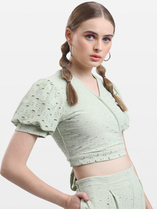 Ketch Women Olive Self Design Wrap Top - Olive - Image 6