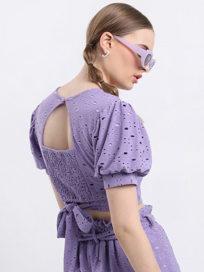 Ketch Women Lavender Self Design Wrap Top - Lavender - Image 3