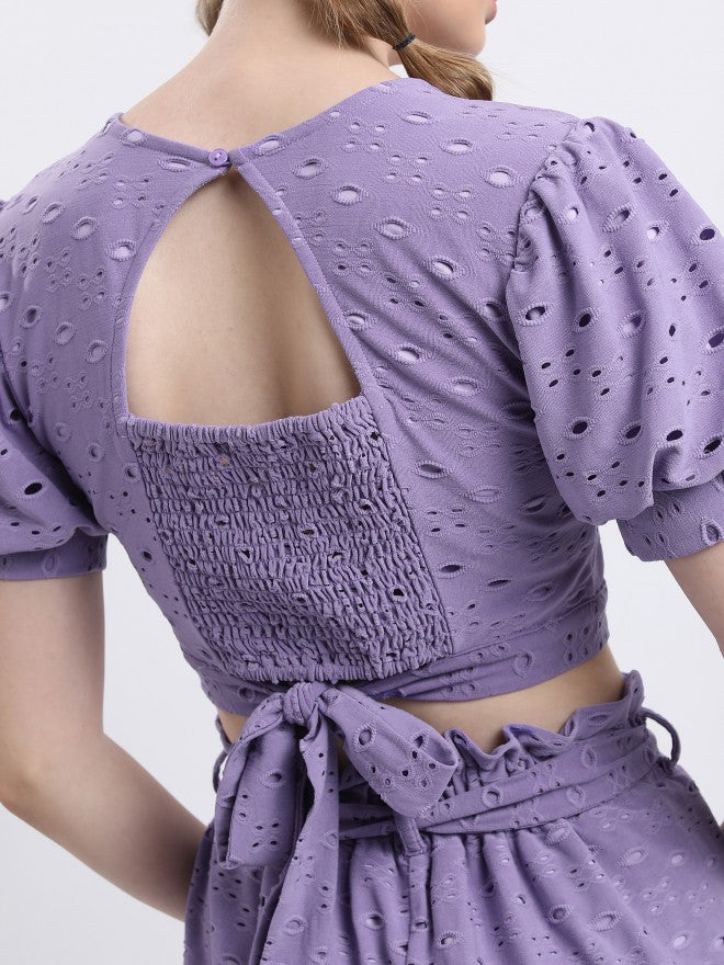Ketch Women Lavender Self Design Wrap Top - Lavender - Image 5