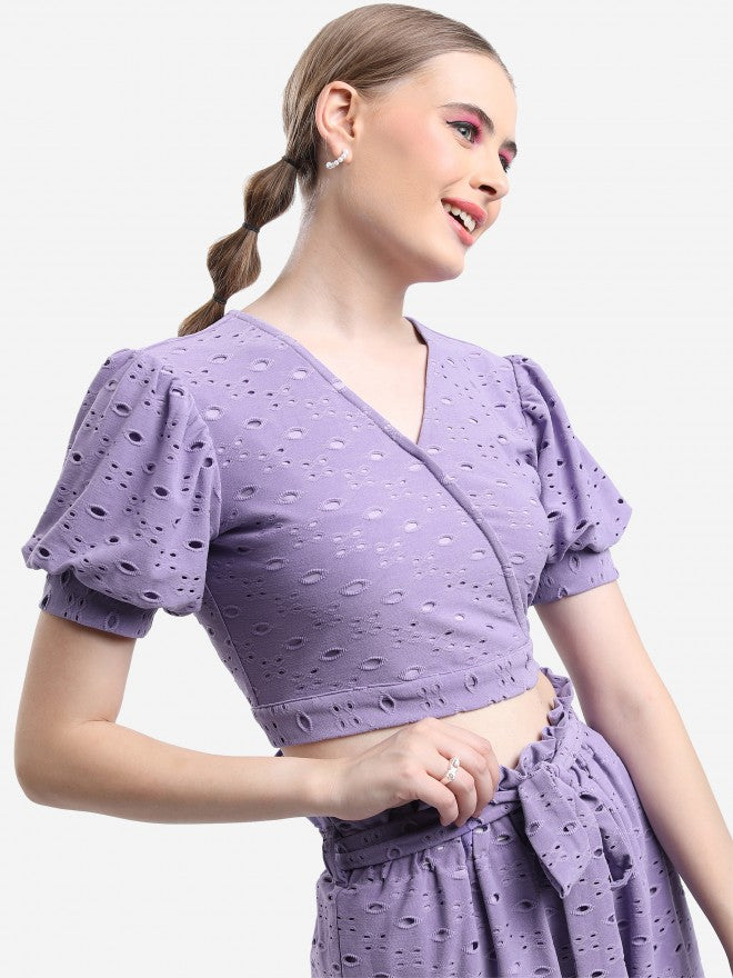 Ketch Women Lavender Self Design Wrap Top - Lavender - Image 6