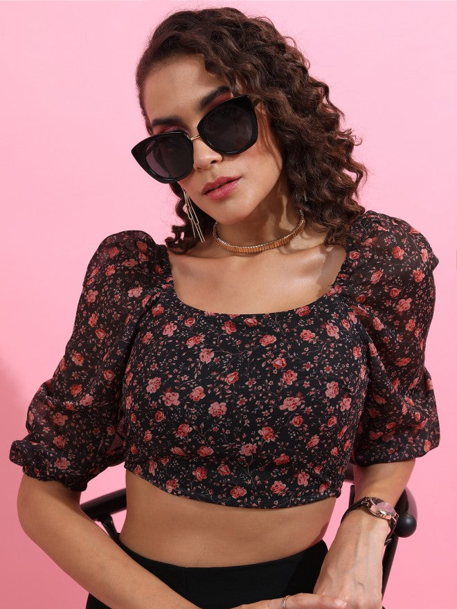 Ketch Women Black Printed Regular Top - Black - Image 1