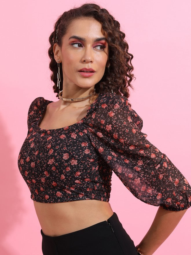 Ketch Women Black Printed Regular Top - Black - Image 4