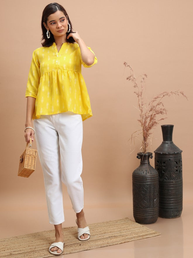 Ketch Women Yellow Printed Peplum Top - Yellow - Image 2