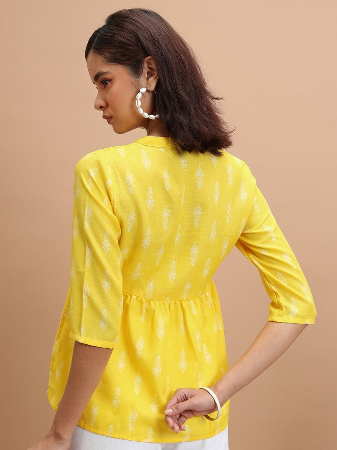 Ketch Women Yellow Printed Peplum Top - Yellow - Image 3