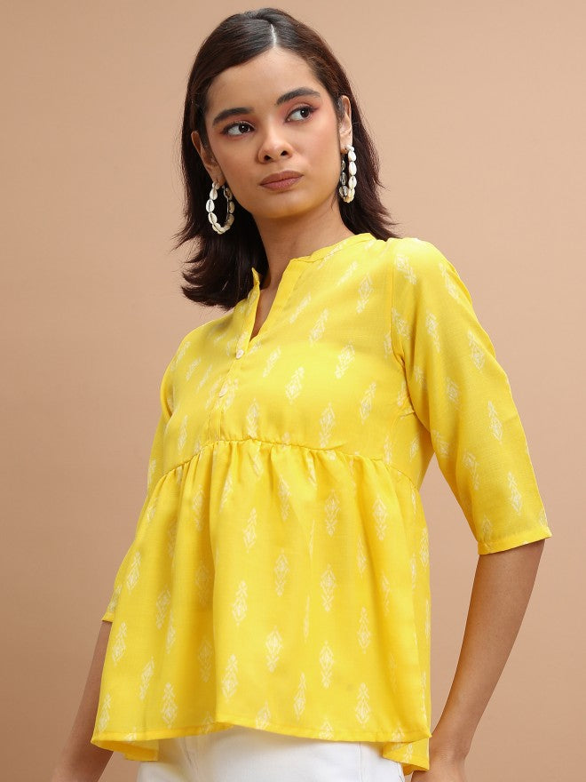 Ketch Women Yellow Printed Peplum Top - Yellow - Image 4