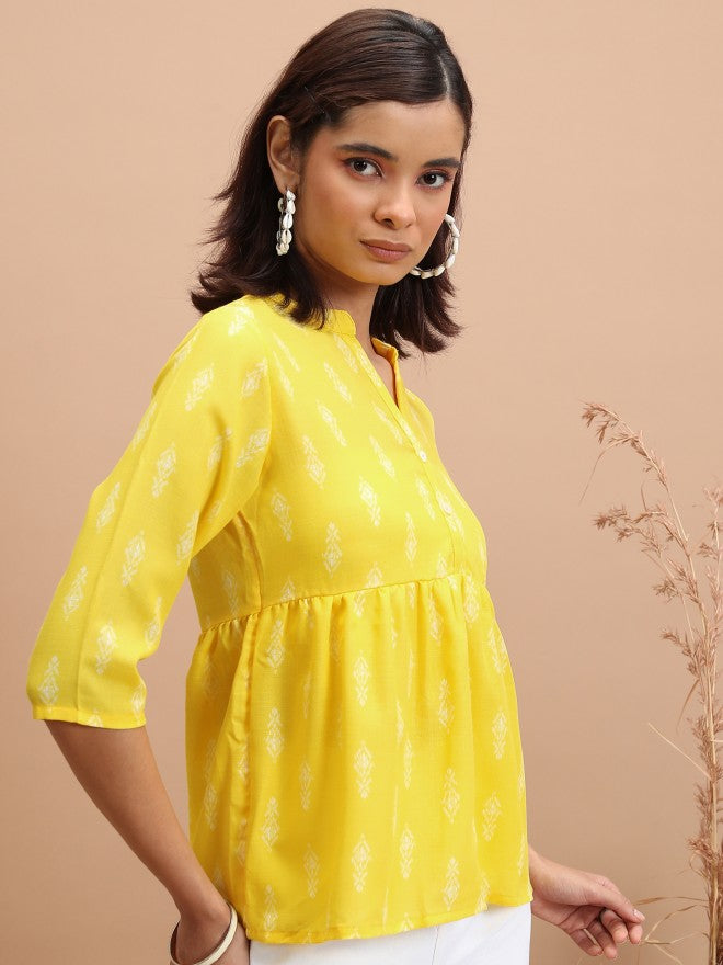 Ketch Women Yellow Printed Peplum Top - Yellow - Image 6