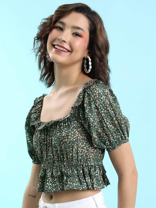 Ketch Women Olive Printed Regular Top - Olive - Image 4