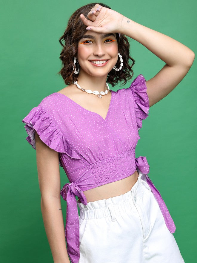 Ketch Women Fuschia Pink Multi Ruffled Crop Top - Pink - Image 1