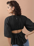 Ketch Women Black Solid Peplum Top - Black - Image 1