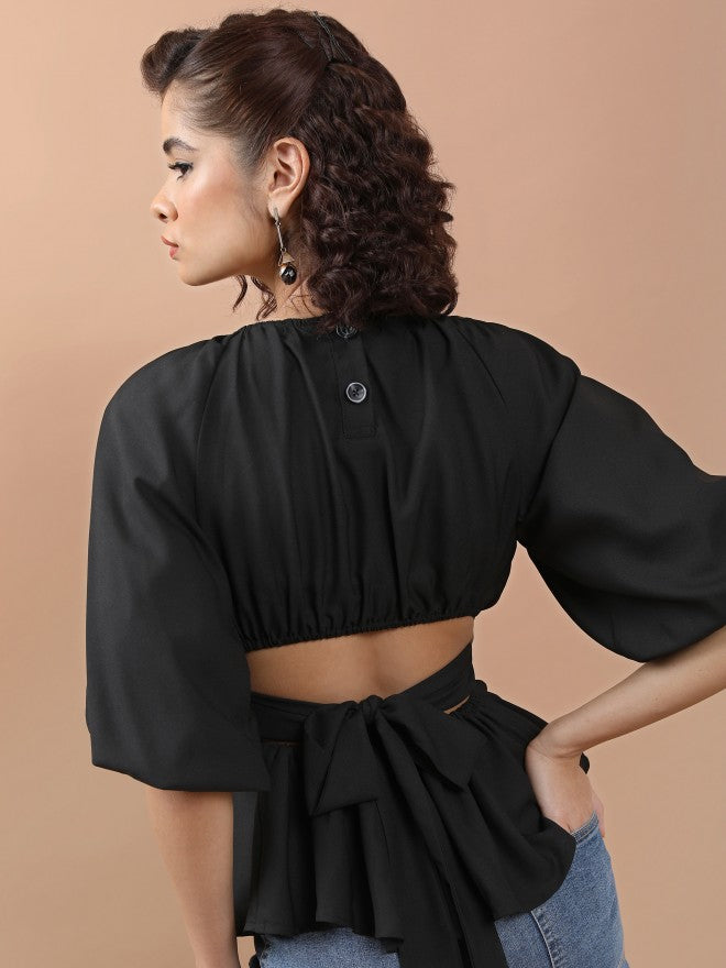Ketch Women Black Solid Peplum Top - Black - Image 1