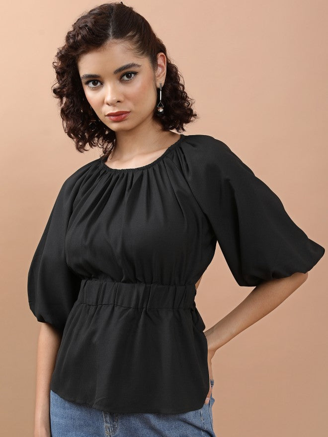 Ketch Women Black Solid Peplum Top - Black - Image 3