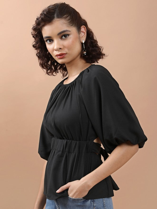 Ketch Women Black Solid Peplum Top - Black - Image 4