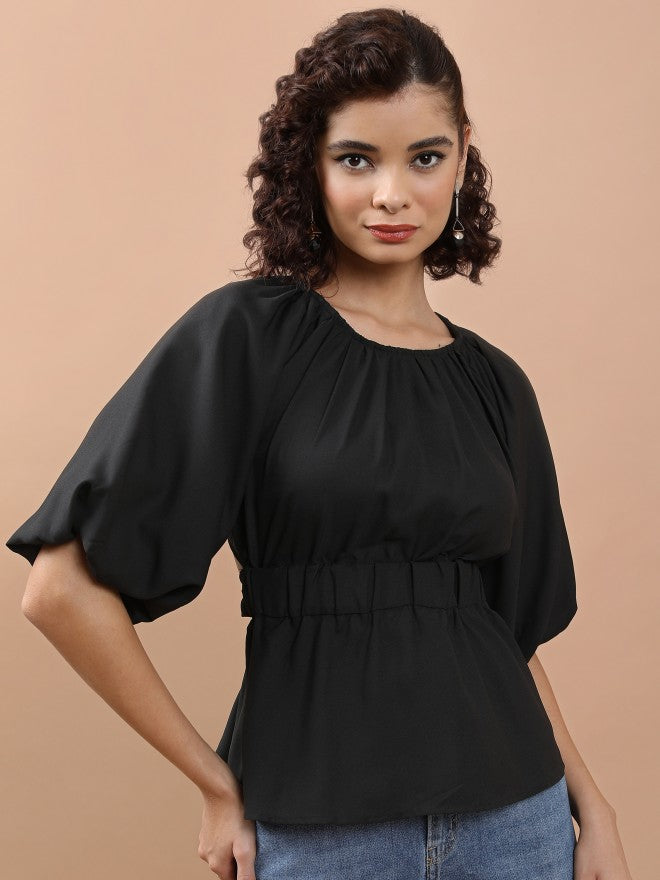 Ketch Women Black Solid Peplum Top - Black - Image 6