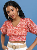 Ketch Women Red/Peach Printed Bardot Top - Red - Image 1