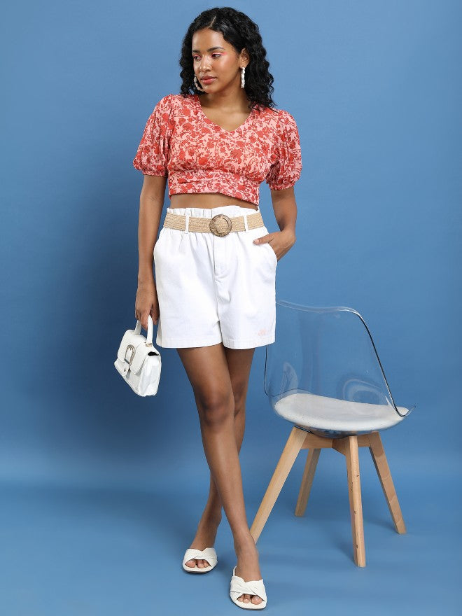 Ketch Women Red/Peach Printed Bardot Top - Red - Image 2
