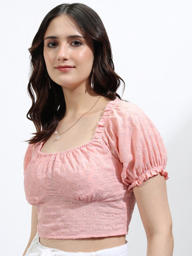 Ketch Women Pink Embroidered Fitted Top - Pink - Image 8