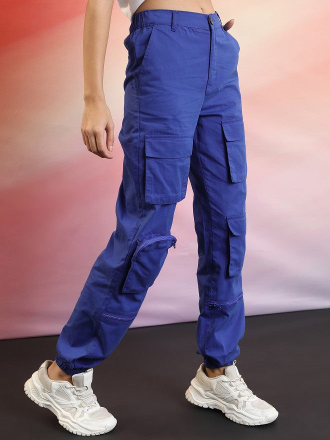 Ketch Women Blue Solid Regular Fit Cargos - Blue - Image 6