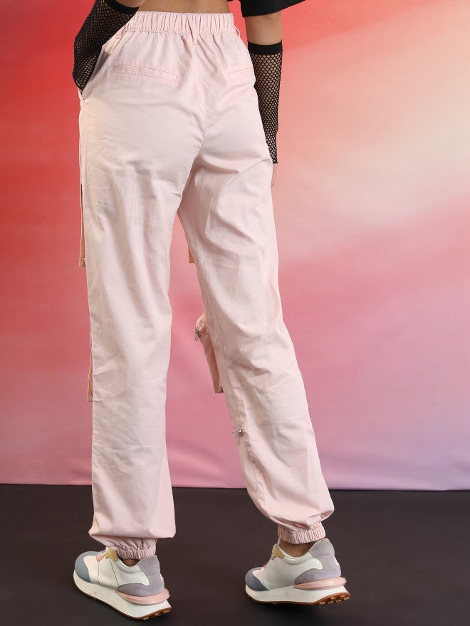 Ketch Women Pink Solid Regular Fit Cargos - Pink - Image 3