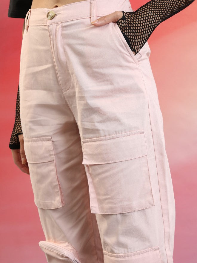 Ketch Women Pink Solid Regular Fit Cargos - Pink - Image 5