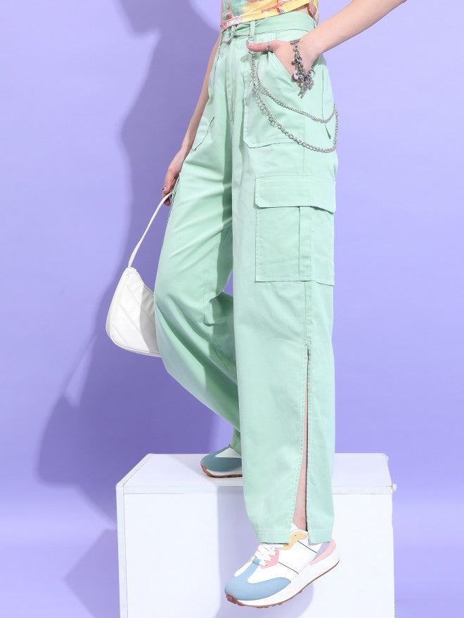 Ketch Women Green Solid Flared Casual Trouser - Green - Image 1