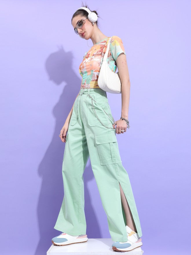 Ketch Women Green Solid Flared Casual Trouser - Green - Image 2