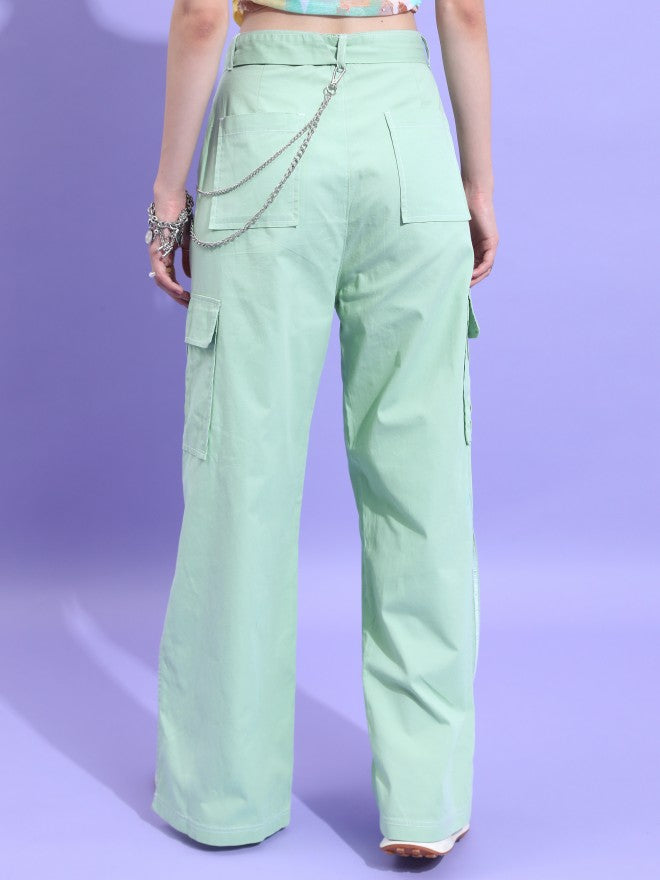 Ketch Women Green Solid Flared Casual Trouser - Green - Image 3