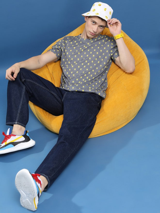 Ketch Men Grey Printed Round Neck Relaxed Fit T-Shirt - Grey - Image 2