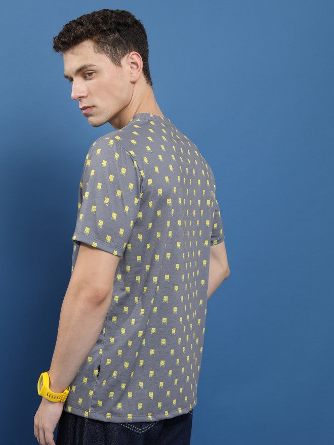 Ketch Men Grey Printed Round Neck Relaxed Fit T-Shirt - Grey - Image 3