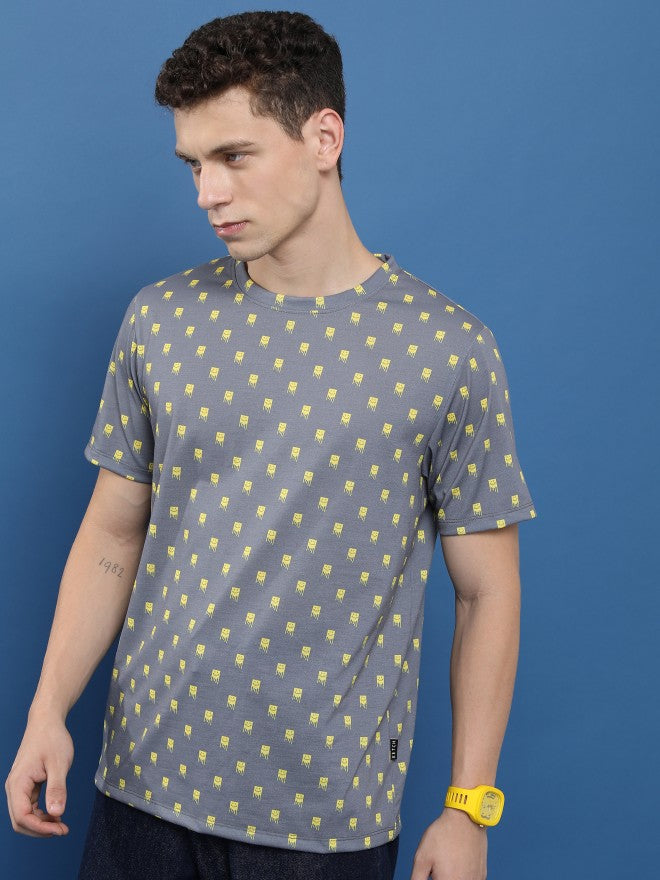 Ketch Men Grey Printed Round Neck Relaxed Fit T-Shirt - Grey - Image 4