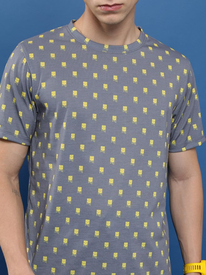 Ketch Men Grey Printed Round Neck Relaxed Fit T-Shirt - Grey - Image 5