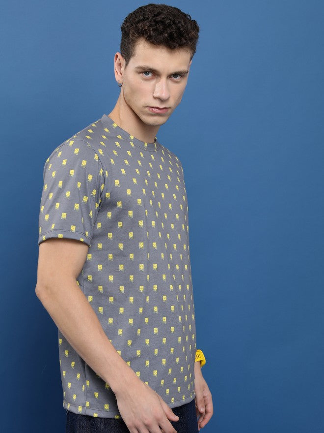 Ketch Men Grey Printed Round Neck Relaxed Fit T-Shirt - Grey - Image 6