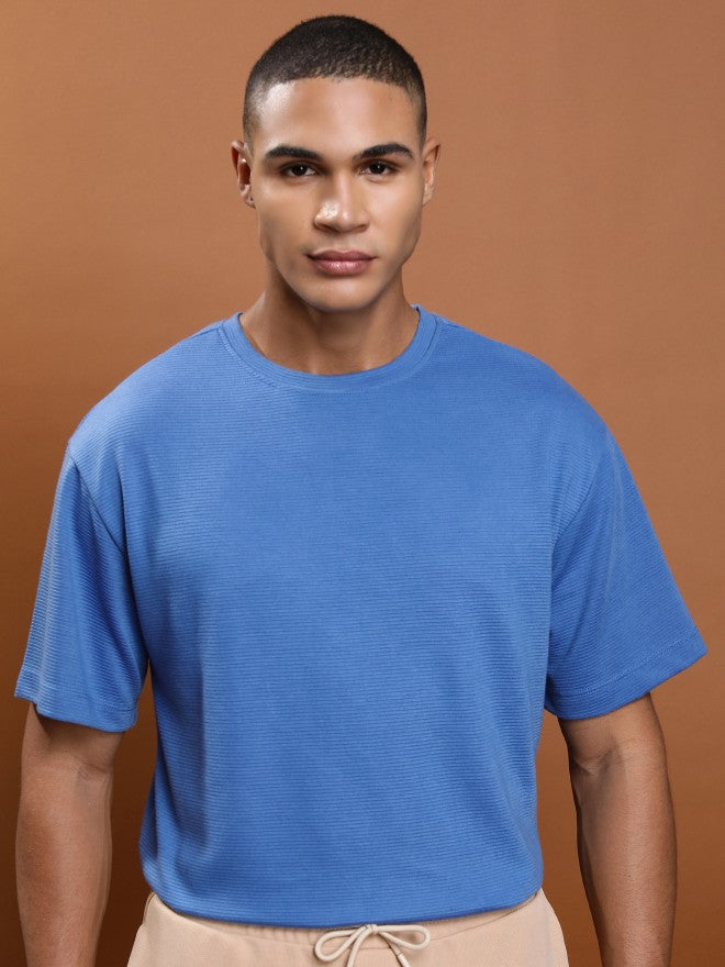Ketch Men Blue Solid Round Neck Oversized Fit T-Shirt - Blue - Image 1