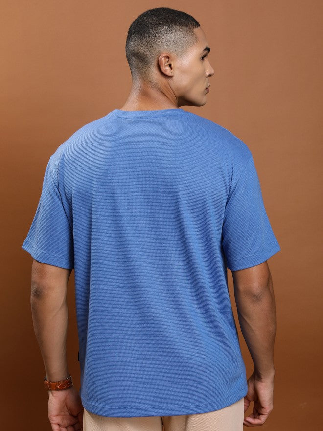 Ketch Men Blue Solid Round Neck Oversized Fit T-Shirt - Blue - Image 3