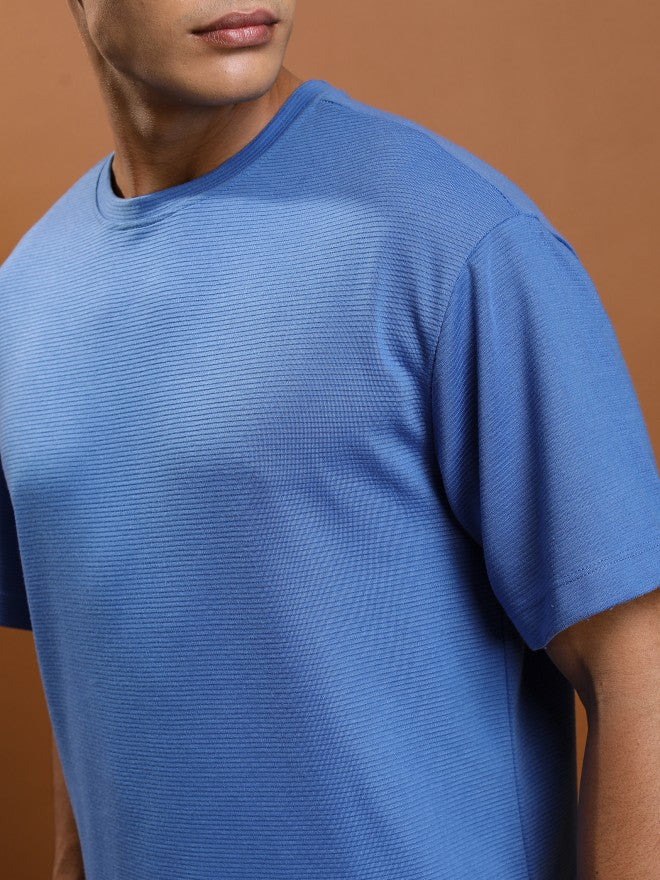 Ketch Men Blue Solid Round Neck Oversized Fit T-Shirt - Blue - Image 5