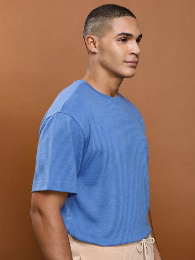 Ketch Men Blue Solid Round Neck Oversized Fit T-Shirt - Blue - Image 6