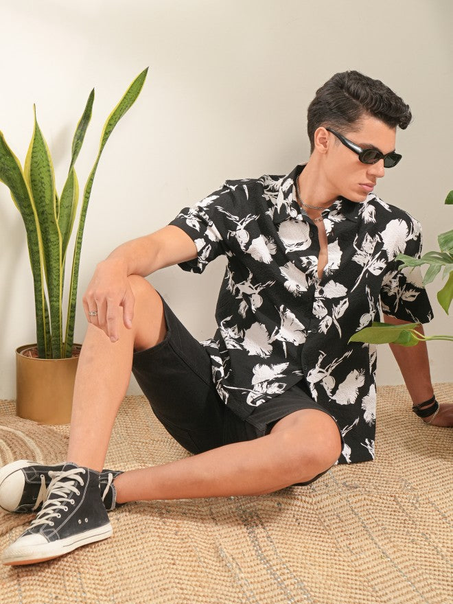 Locomotive Men Black Printed Oversized Fit Casual Shirt - Black - Image 2