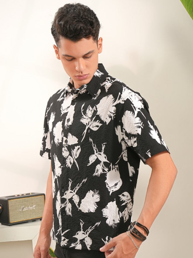 Locomotive Men Black Printed Oversized Fit Casual Shirt - Black - Image 4