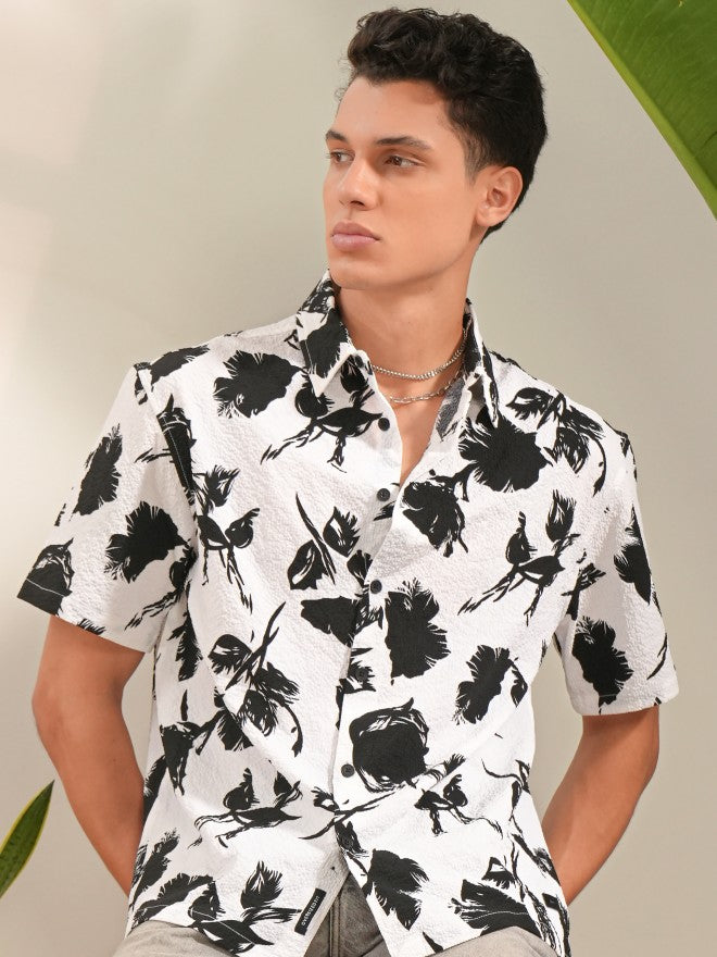 Locomotive Men White Printed Regular Fit Casual Shirt - White - Image 1