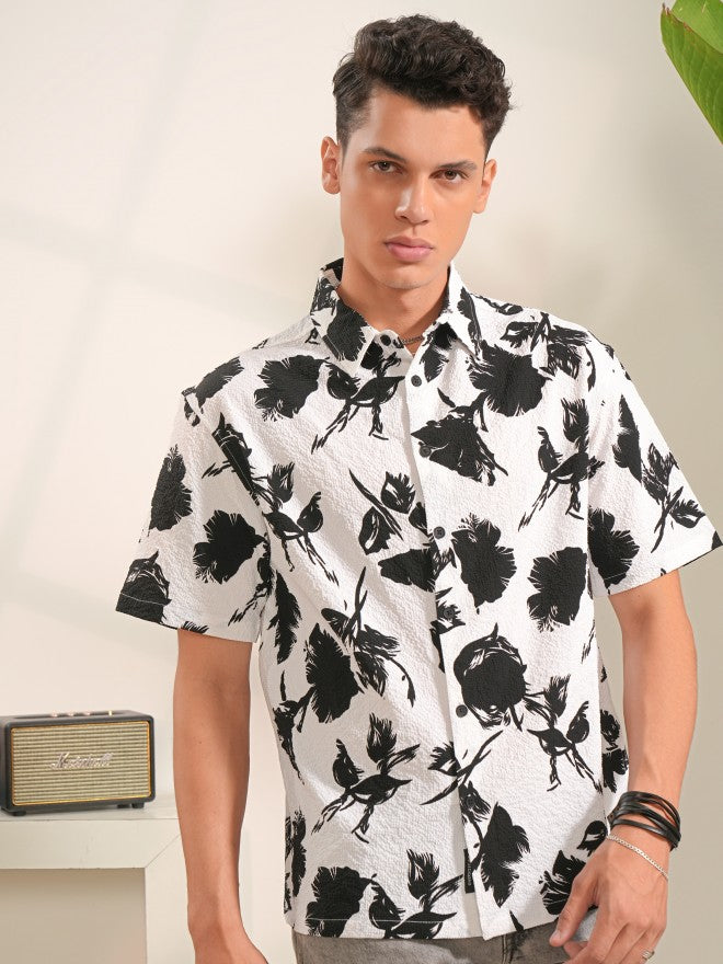 Locomotive Men White Printed Regular Fit Casual Shirt - White - Image 7