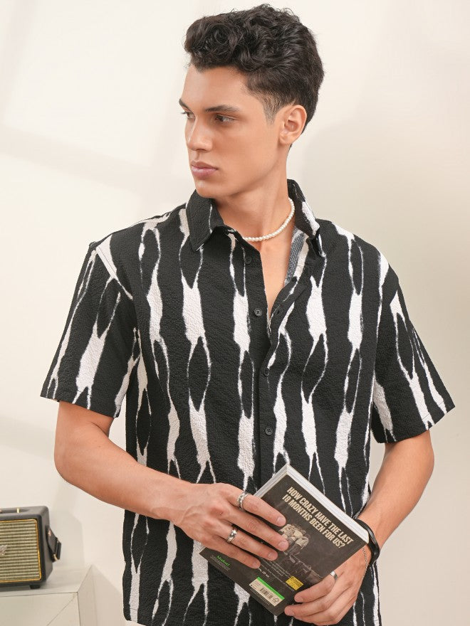 Locomotive Men Black Printed Oversized Fit Casual Shirt - Black - Image 1