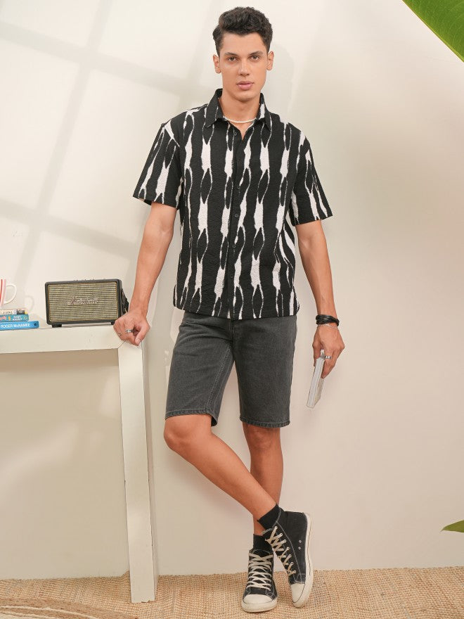 Locomotive Men Black Printed Oversized Fit Casual Shirt - Black - Image 2