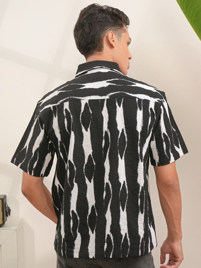 Locomotive Men Black Printed Oversized Fit Casual Shirt - Black - Image 3
