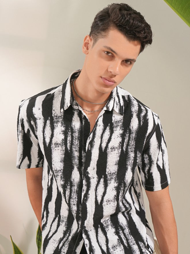 Locomotive Men White Printed Oversized Fit Casual Shirt - White - Image 1