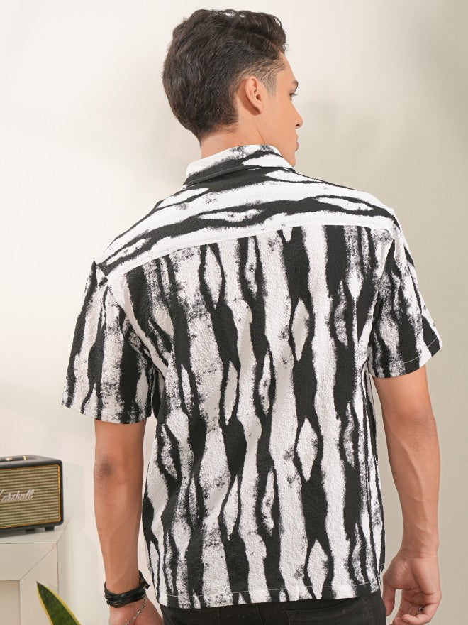 Locomotive Men White Printed Oversized Fit Casual Shirt - White - Image 3